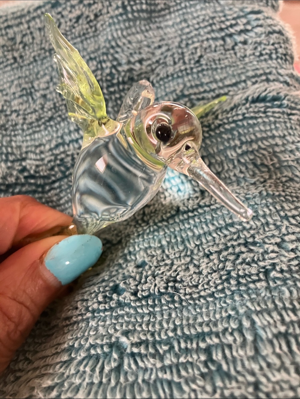 Hand Crafted Clear Glass Hummingbird with Lime Wings